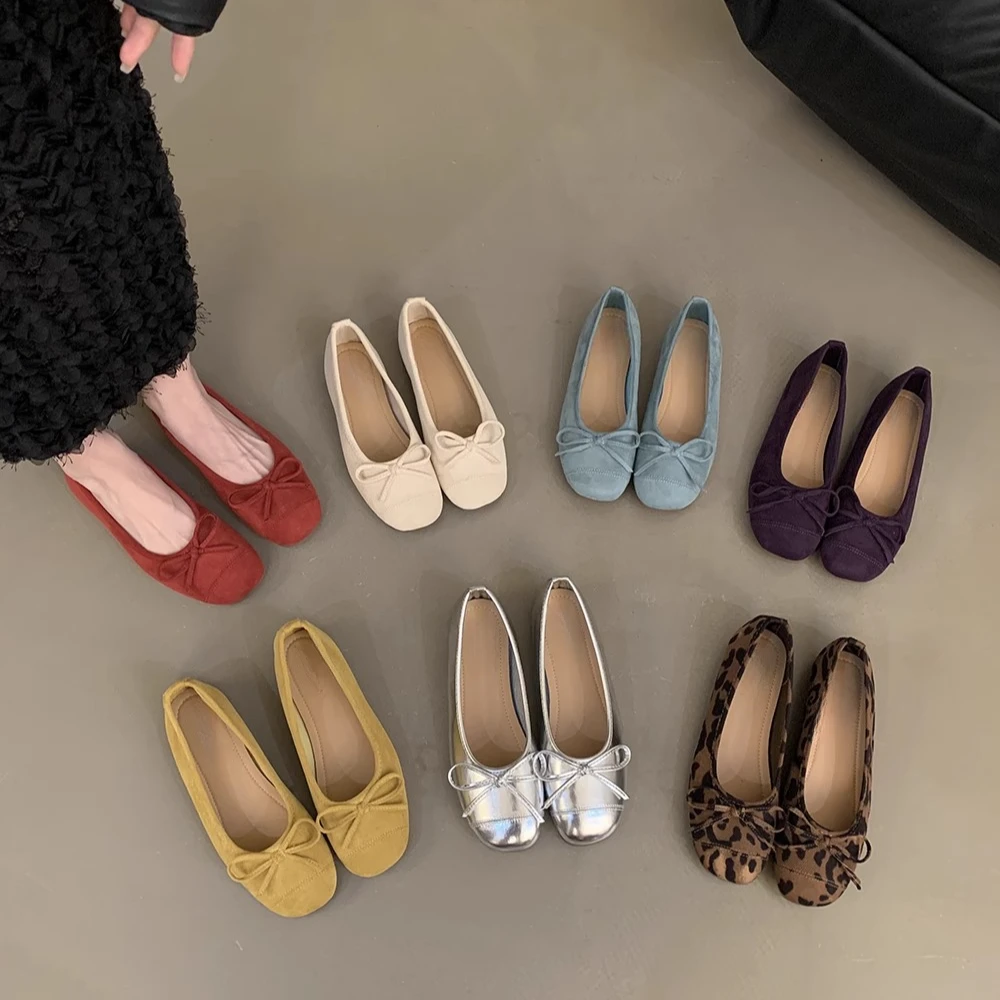 法式复古软底单鞋银色女鞋子夏季瓢鞋晚风蝴蝶结红色平底鞋芭蕾鞋