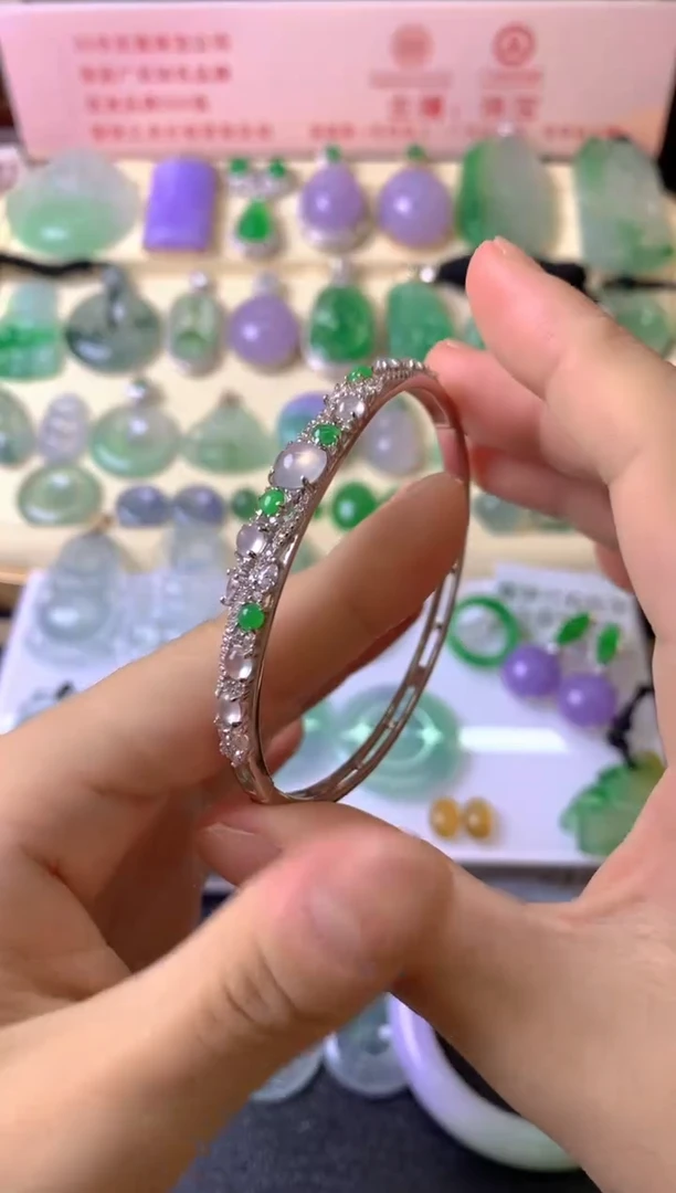 银S925镶嵌手镯翡翠思*手镯