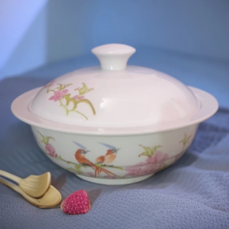 景德镇陶瓷手绘水点桃花品锅