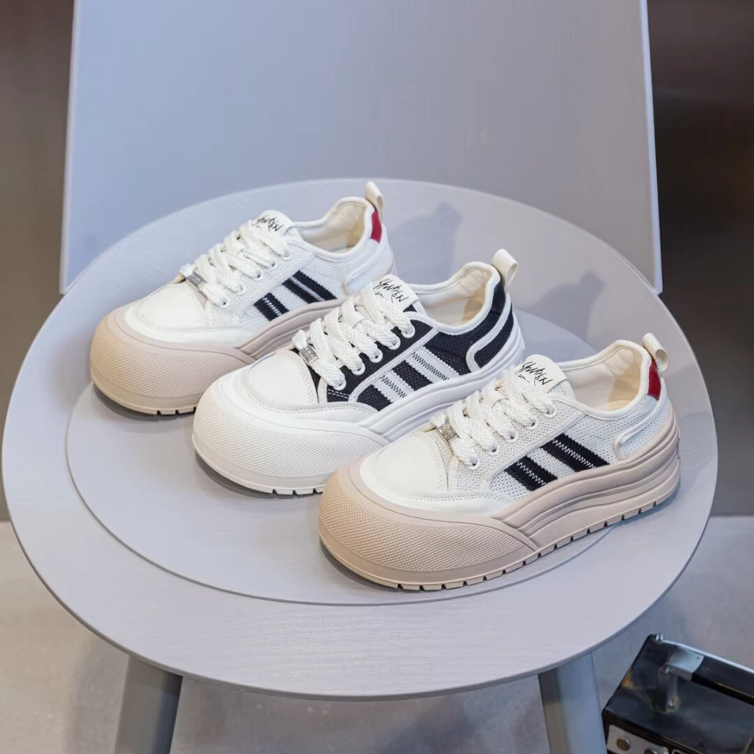 正品网面透气渔夫鞋女2025新款百搭轻便厚底丑萌小白鞋女1806