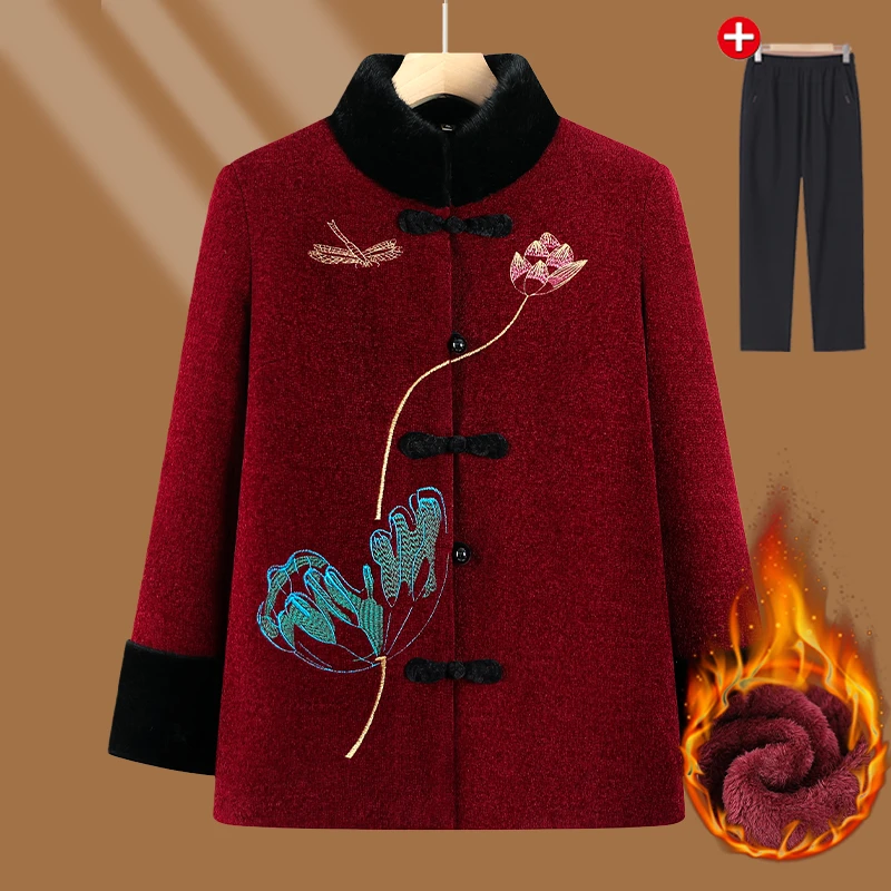 妈妈冬装新中式国风棉衣中老年女冬季加绒加厚棉服外套奶奶装棉袄