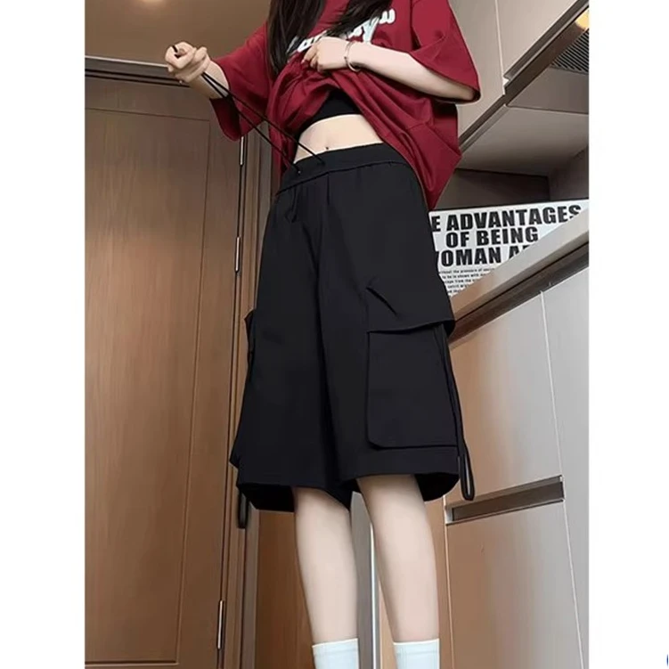 过膝工装短裤女2025新款胖mm夏季五分裤子休闲宽松运动大码七分裤