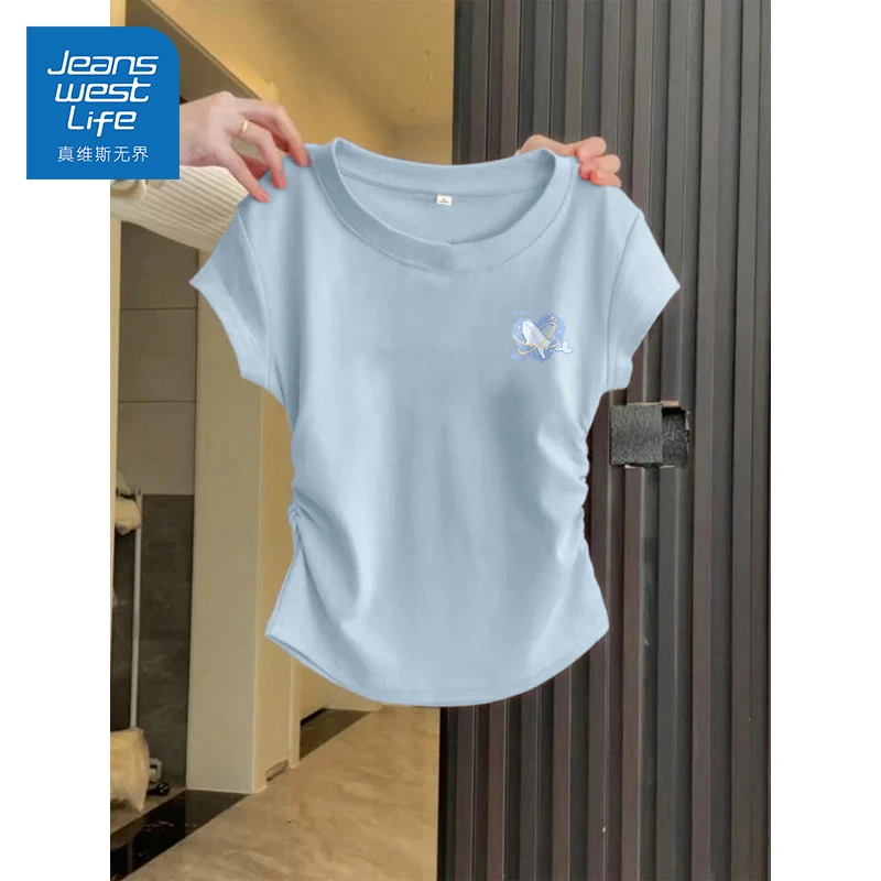 真维斯无界短袖T恤女士百搭休闲时尚潮流新款夏装纯欲慵懒风女装