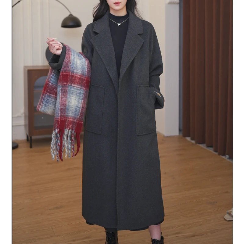 【Jing】新款双面绒大衣女士宽松慵懒风毛呢外套赫本风气质西装领