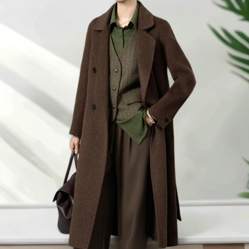 【2529大衣】薇乐女装外套秋冬时尚宽松中长款羊毛气质过膝