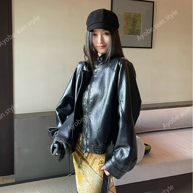 AYOBE小贤【琥珀流光风】安别塔日记` 经典工装皮夹克小众机车外套