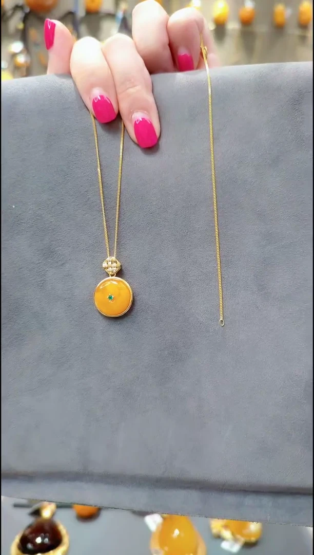 银S925镀金镶嵌吊坠(赠链)蜜蜡﹣A708蜜蜡吊坠