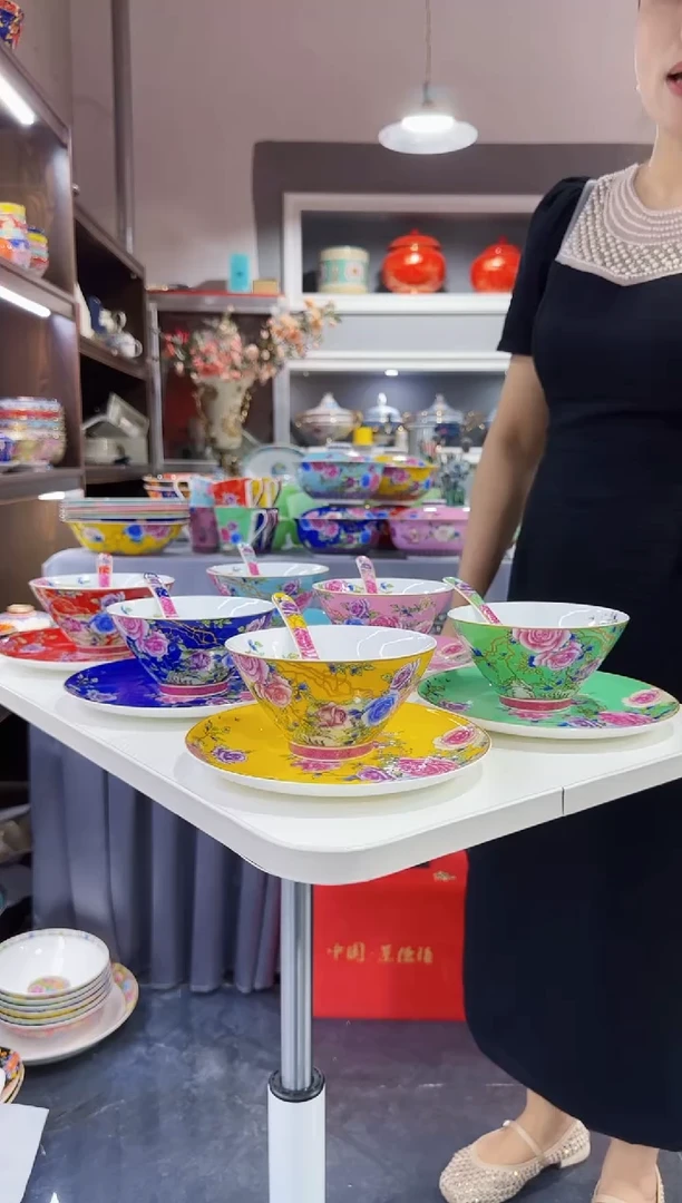 珐琅 三件套碟碗勺6套景德镇陶瓷