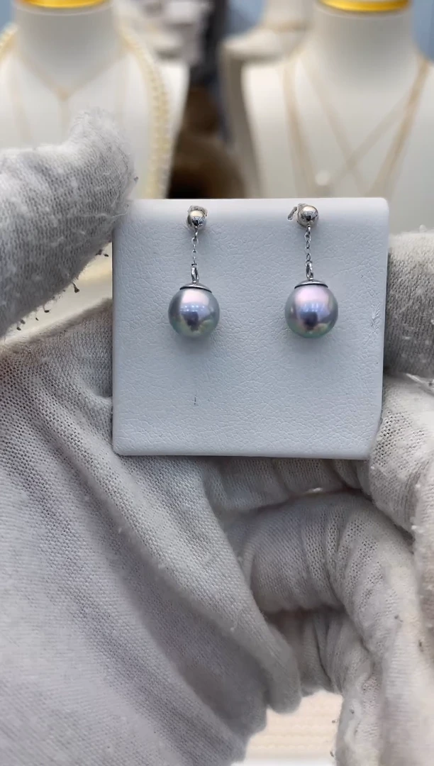 18K金镶嵌耳饰海水珍珠7.0-8.0