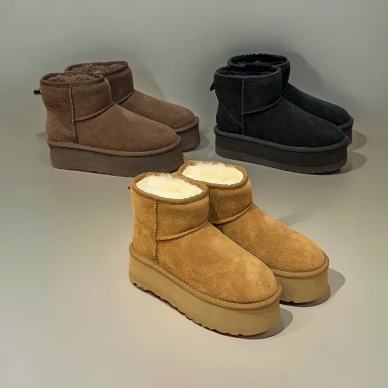 2025真皮雪地靴女厚底短筒羊皮毛一体经典款低筒一脚蹬雪地靴女款