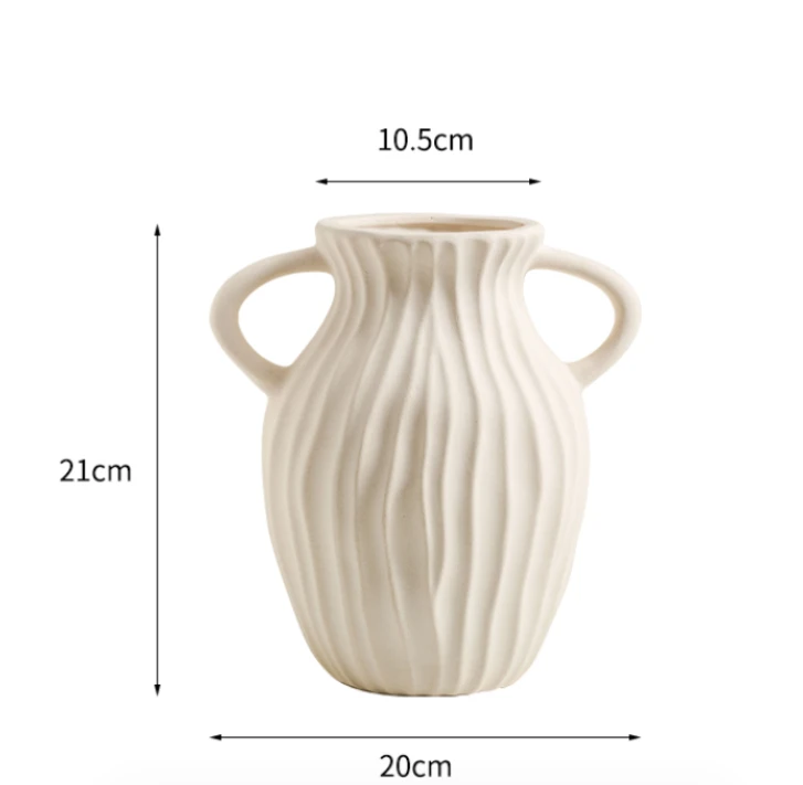 【双耳大号】素色陶瓷花瓶摆件无孔干花花束创意客厅居家装饰花器