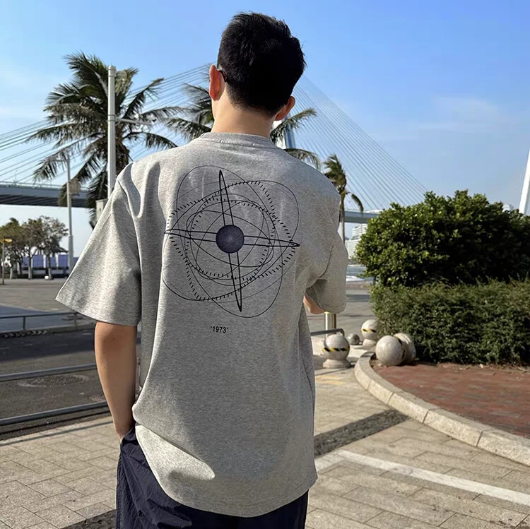 重磅纯棉280g灰色半袖夏季港风休闲男士轻奢痞帅男孩上衣短袖t恤