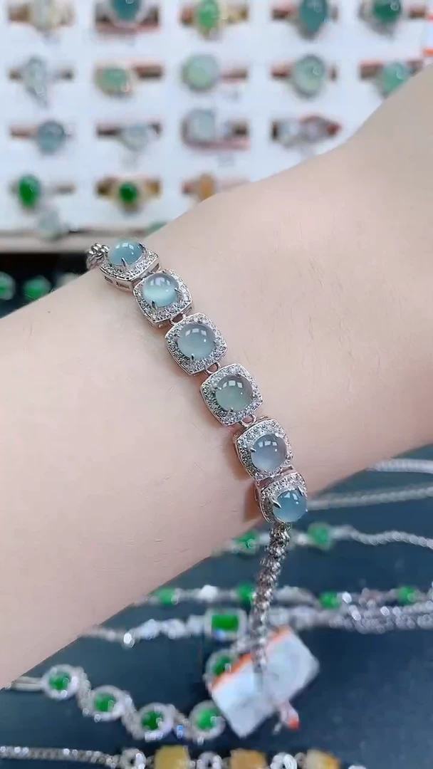 银S925镶嵌手链翡翠天然翡翠