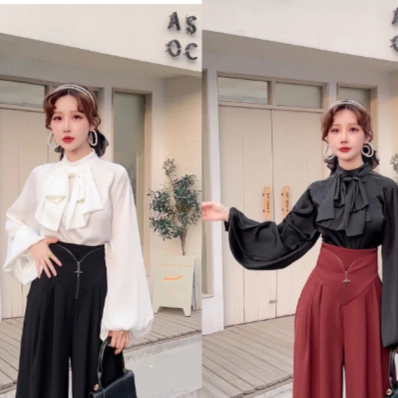 61256时尚百搭气质显瘦蝴蝶结衬衫上衣外上2A3（衣长58左右）