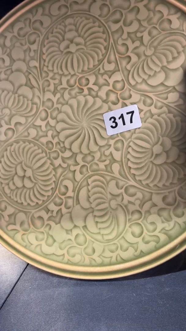 耀州窑仰山大团菊盘微瑕317