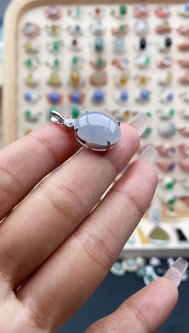 【闪购商品】翡翠颈饰银S925镶嵌缅甸天然A货翡翠111  5+5