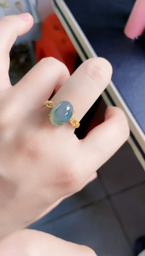 翡翠戒指银S925镶嵌456879