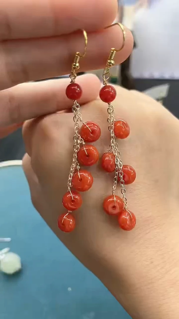 南红玛瑙银S925镶嵌耳饰红十全十美