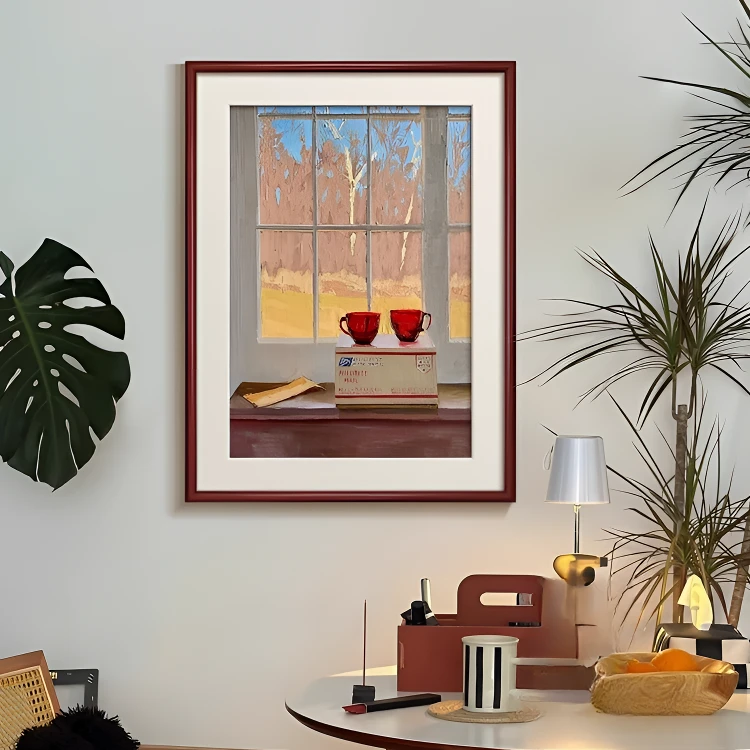 轻法式中古风餐厅装饰画客厅沙发背景假窗风景斗柜卧室挂画高级感