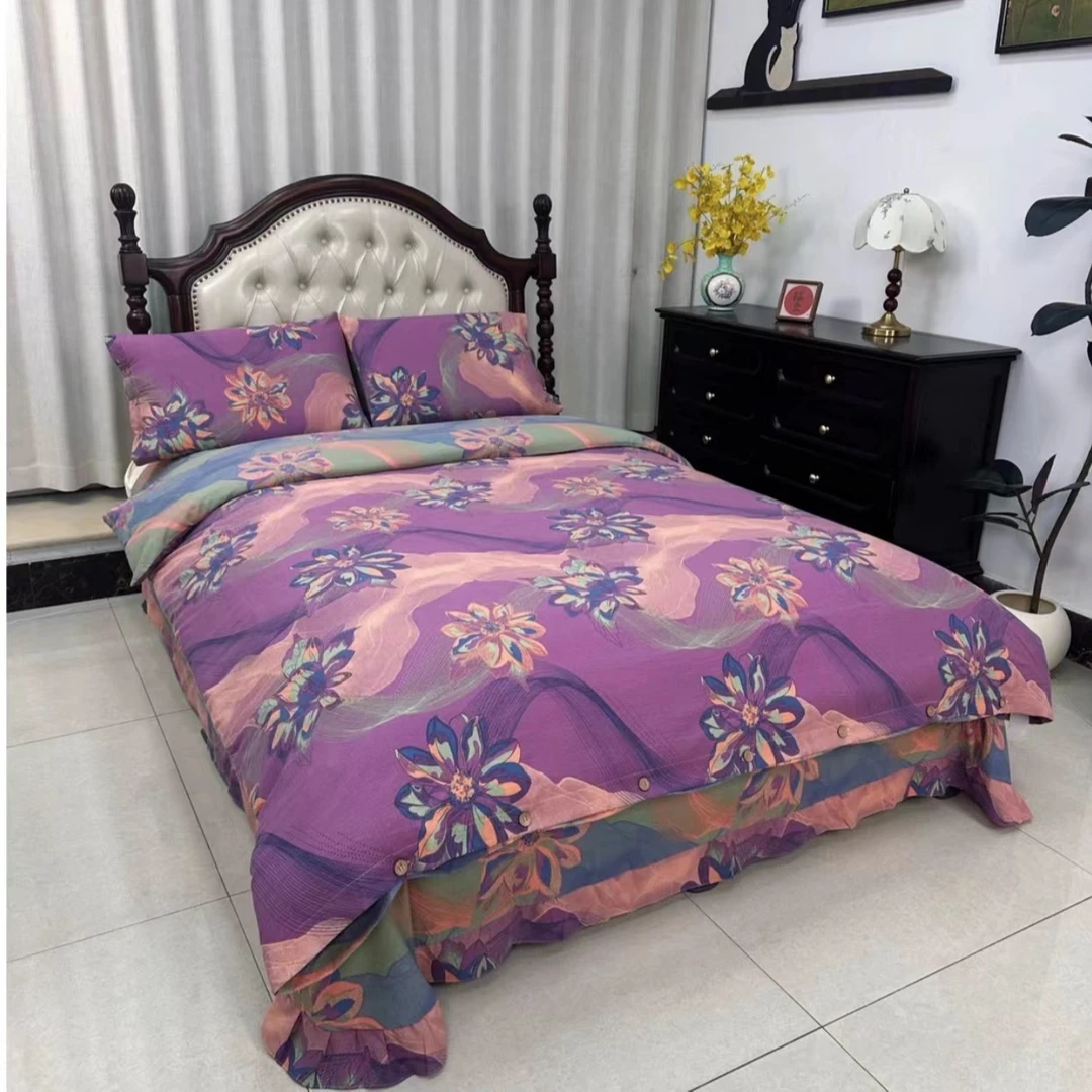 亲肤棉双层纱四件套--梦幻花间紫（纽扣）