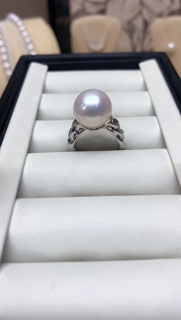 银S925镶嵌戒指淡水珍珠12-13mm