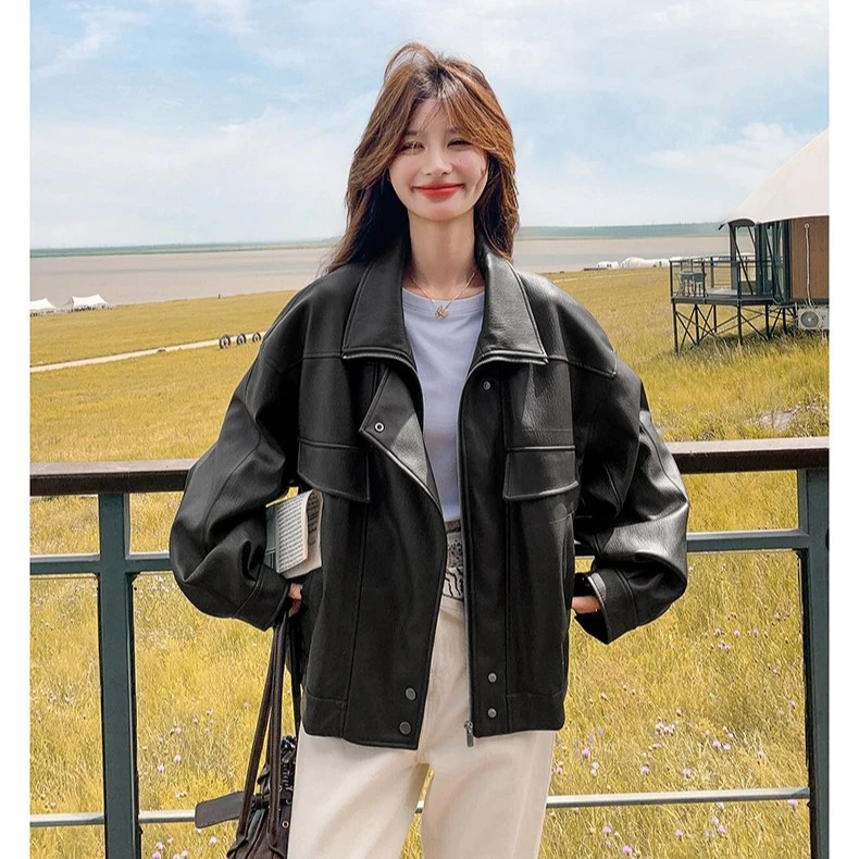 黑色甜酷气质感炸街休闲皮衣外套女机车风2025秋季新款百搭皮夹克