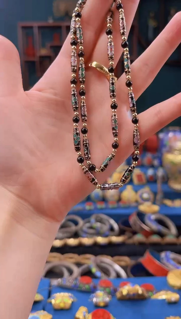 非遗景泰蓝竹节项链 黑