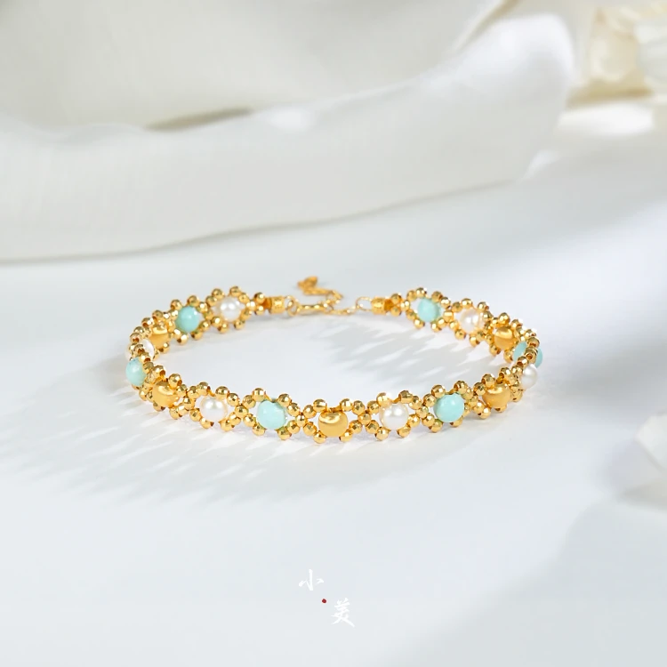 18K金绿松珍珠猫眼编织手链（多样性发货）G90044