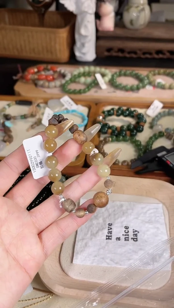 银S925镶嵌手链和田玉多样性发其一孤品默认微瑕