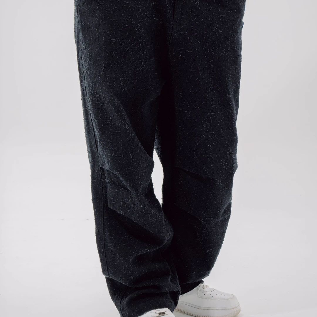 BK2025春季黑色勾纱烫钻重磅纯棉水洗工装直筒休闲长裤