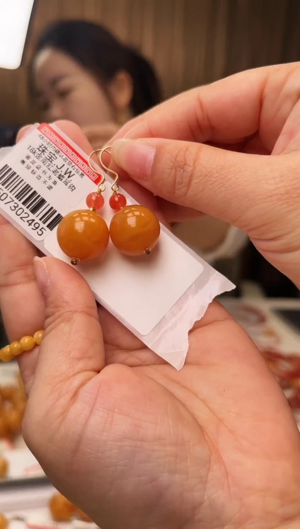 手串琥珀未镶嵌15mm耳钩