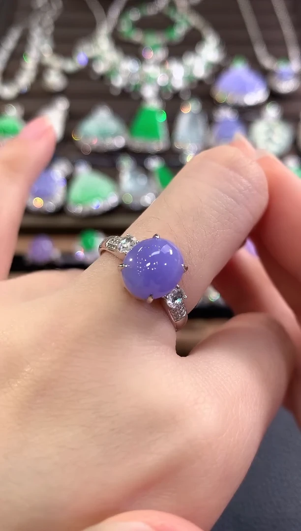 18K金镶嵌戒指翡翠g51紫货有色差