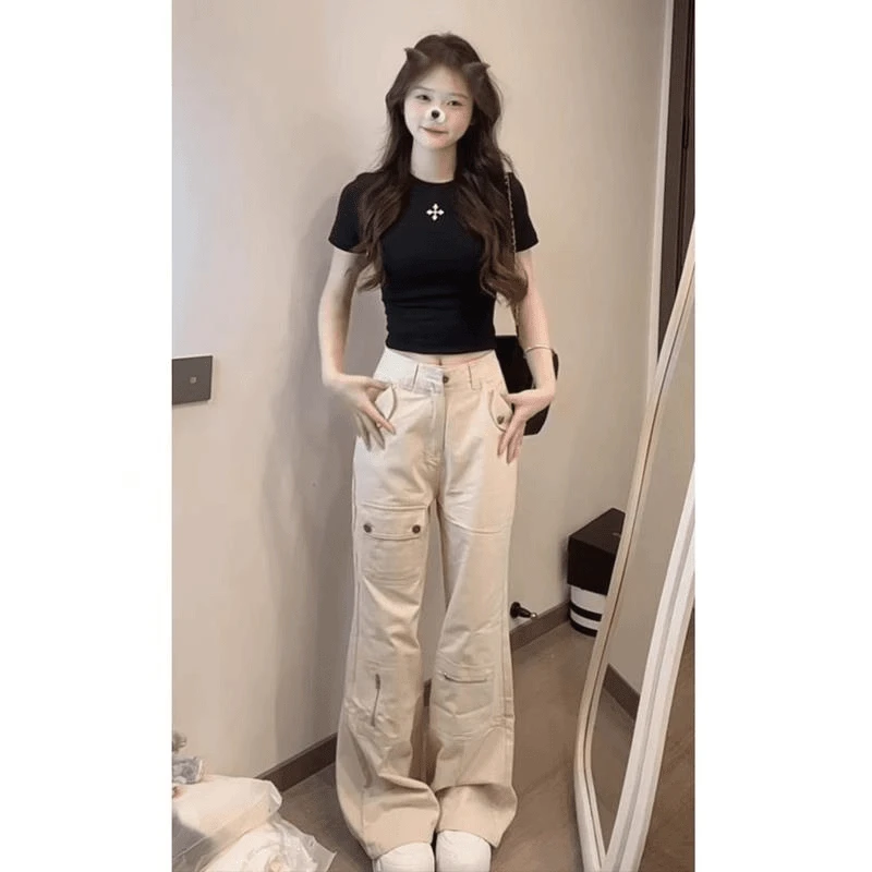 【破价+运费险】美式多口袋工装微喇牛仔裤女宽松显瘦拖地阔腿裤子