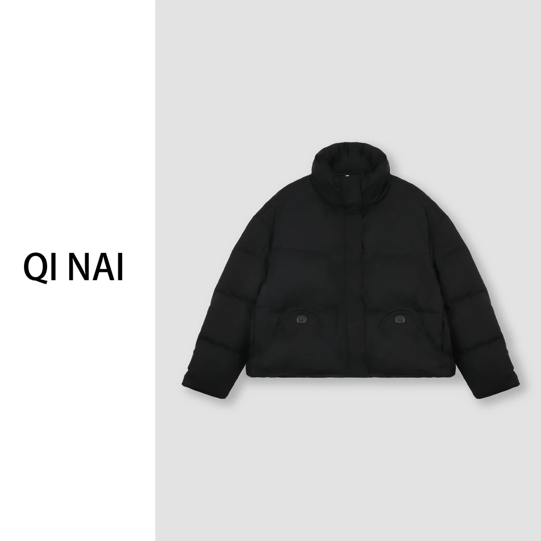 七奈推荐【浓咖】简约宽松百搭连帽羽绒外套QN12168