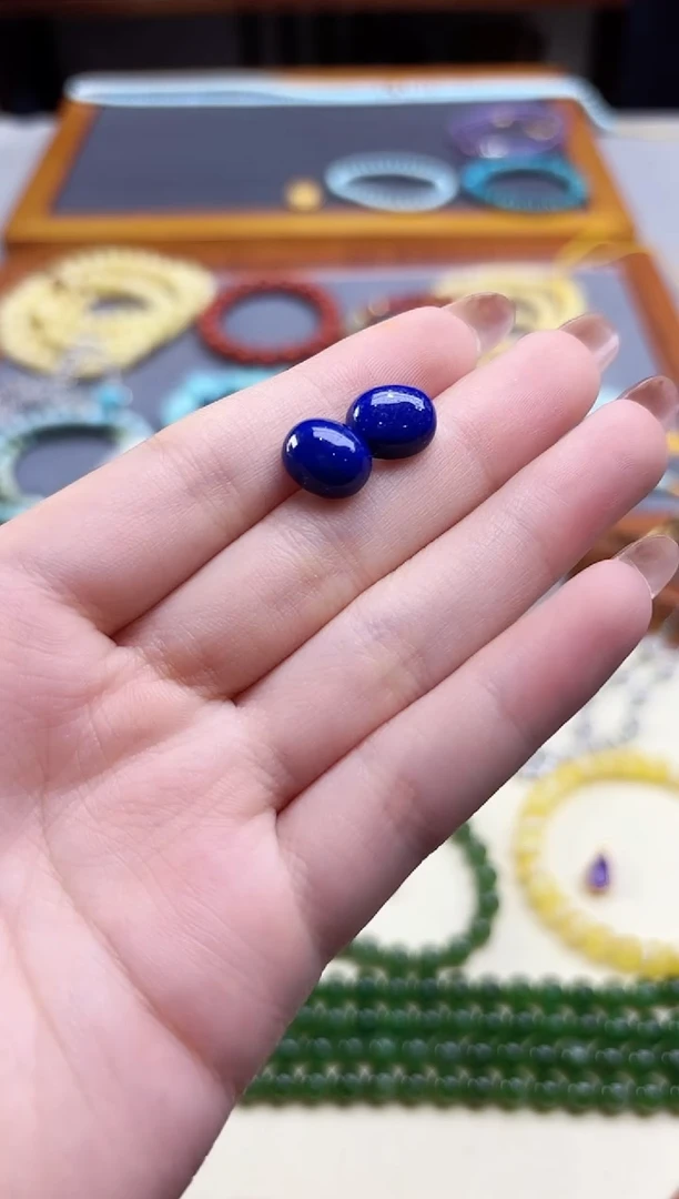 银S925镶嵌青金石耳饰s925银青金石蛋面耳钉9*11mmLXY