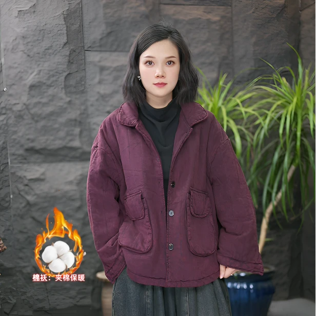 夹棉外套棉服棉衣加绒宽松型POLO领女上衣翻领染色