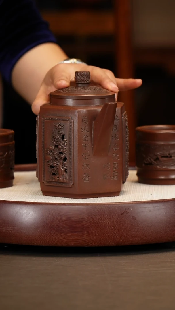 【闪购商品】紫砂茶壶【朱持平】甲级紫泥六方宫灯  620CC