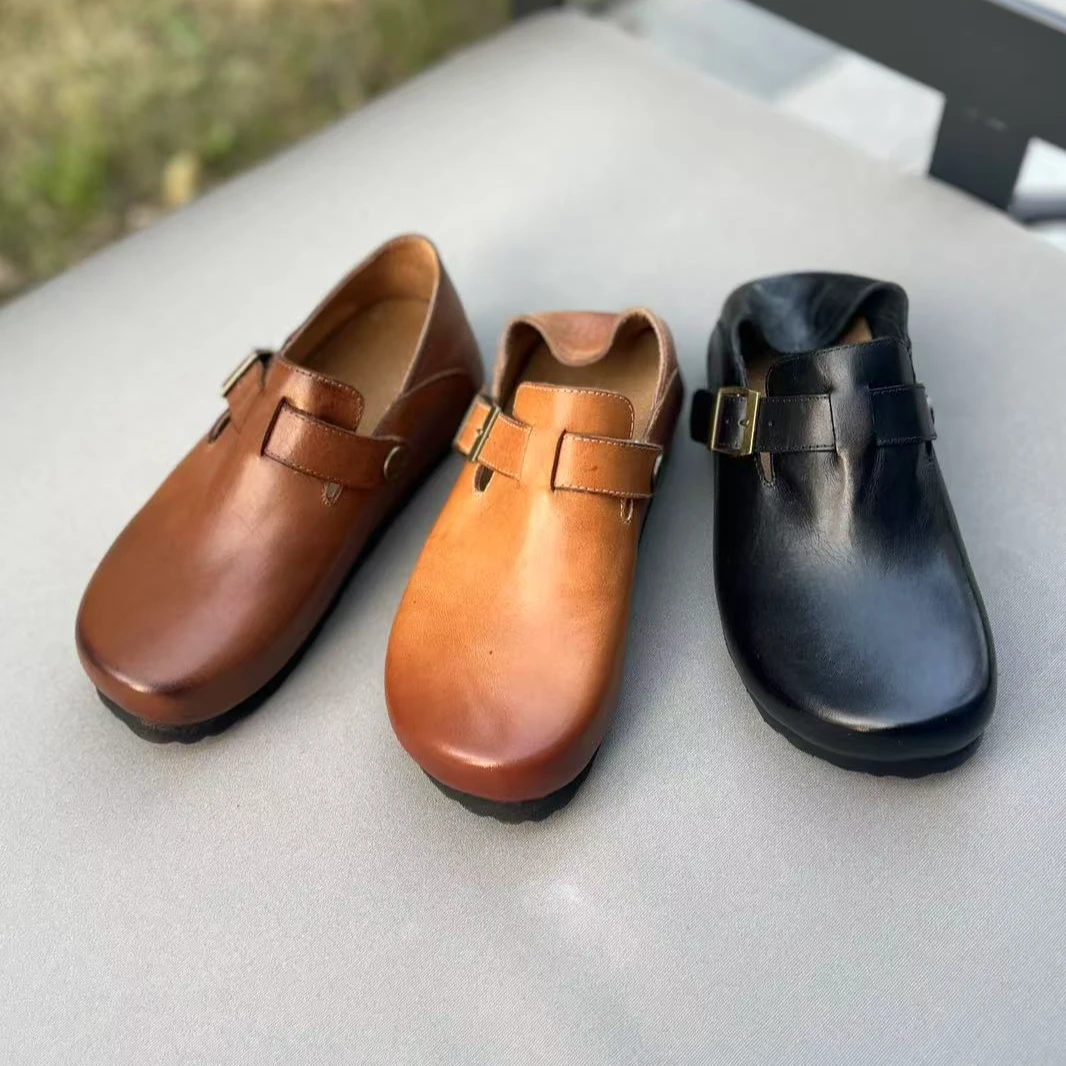 现货勃肯鞋拖鞋两穿头层马皮舒适时尚软底休闲鞋复古棕色百搭夏季