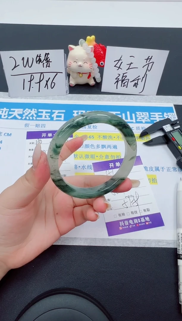 【闪购商品】石英质玉手镯未镶嵌编号：151--58.4圈 天山翠