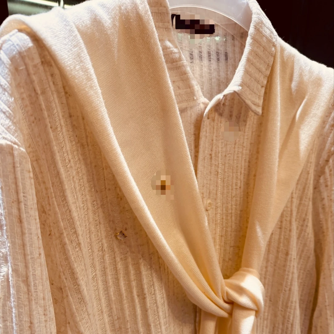 Iv早春秀款海岛系列手工桑蚕丝亚麻条纹衬衫手工编织工艺