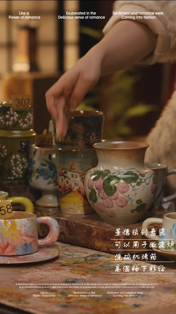 陶瓷景德镇高温手绘釉下彩绘设计师款式花瓶