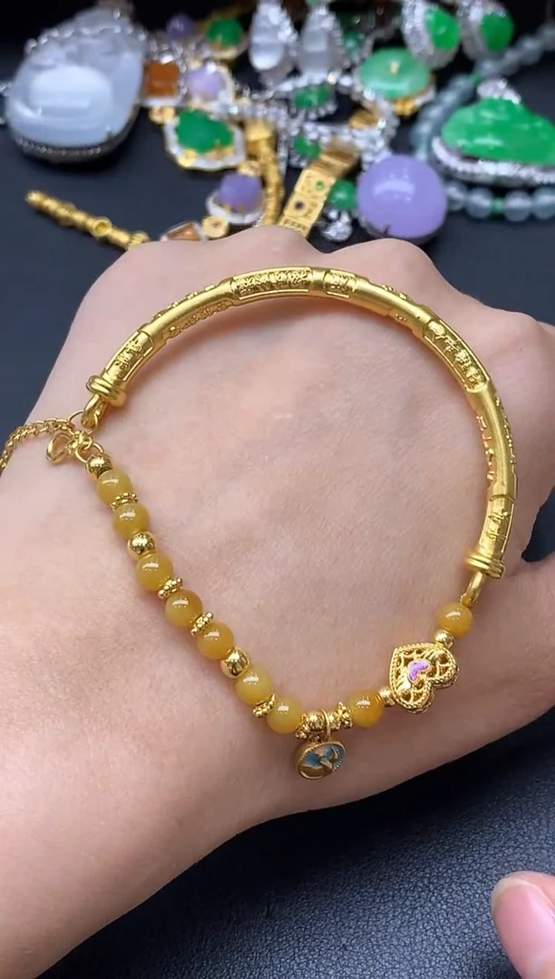足金镶嵌手链翡翠560-中国好珍宝
