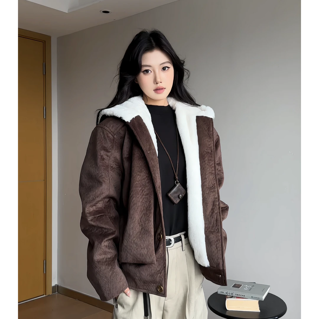 MaxDstr 美式复古高级感设计加绒加厚座山雕连帽棉服棉衣外套男女