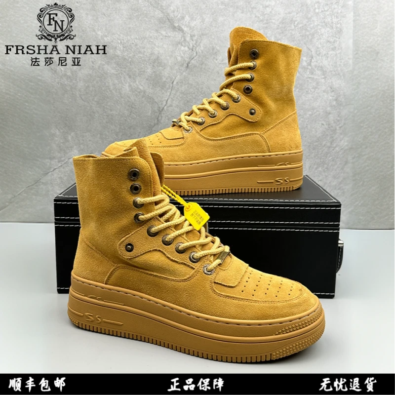 法莎尼亚鞋子男款2025新款增高男士高帮鞋百搭潮鞋厚底真皮马丁靴