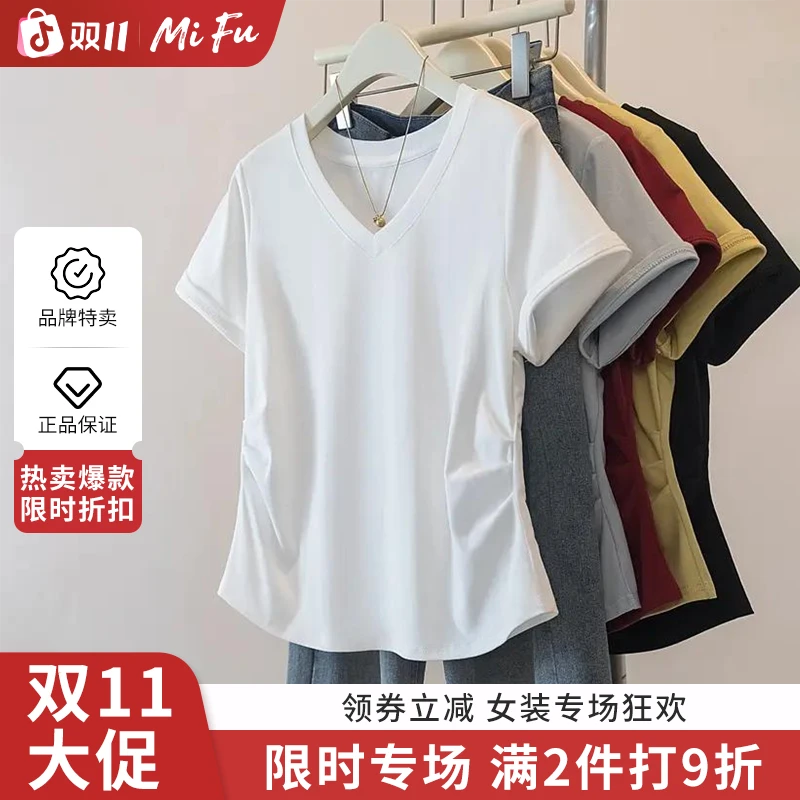麦服2025夏季新款收腰短袖短袖T恤短袖女款爆款女孩打底内搭上衣