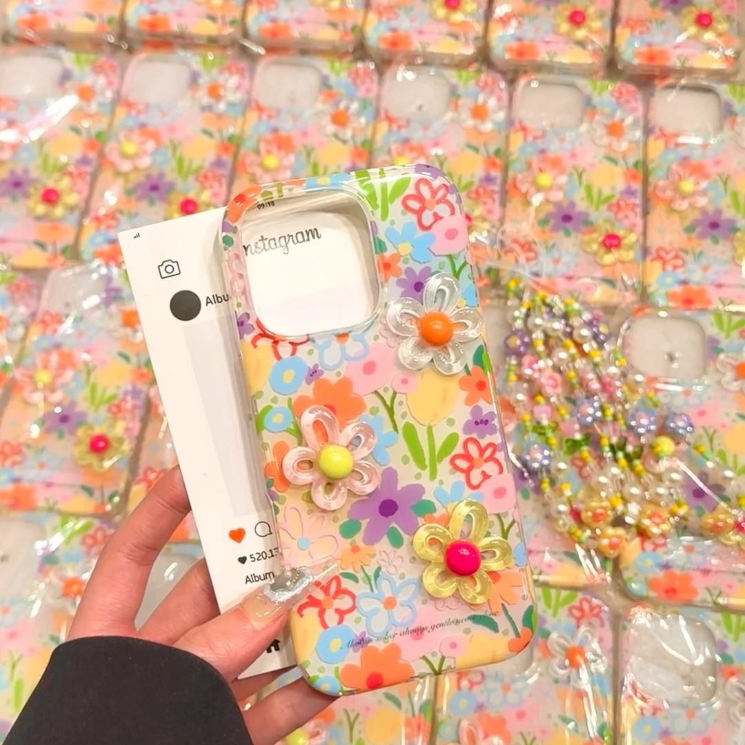 满屏花朵立体适用苹果华为vivo小米oppo女iphone15/16/14手机壳