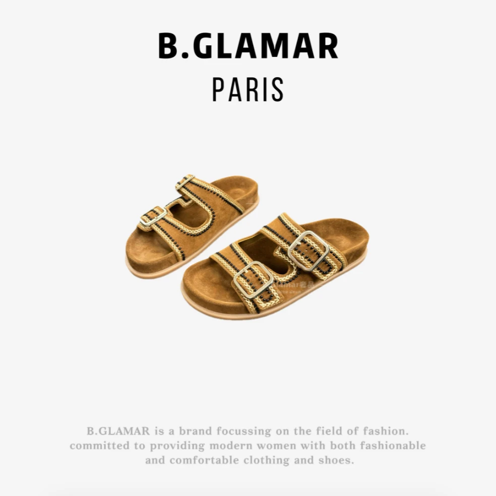 B.Glamar｜夏季新款女鞋 刺绣磨砂平底凉鞋 JS250410