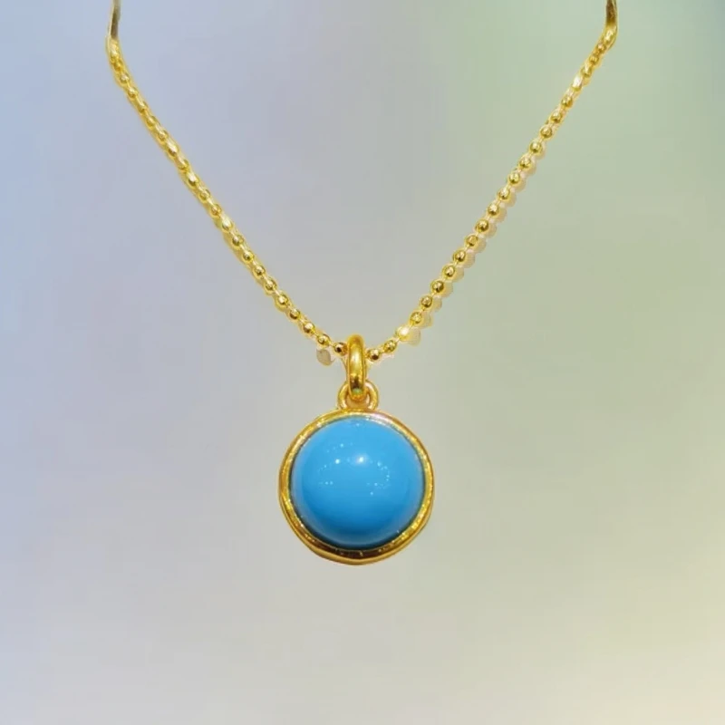 【松老板】高蓝圆蛋面气质吊坠-18 赠链