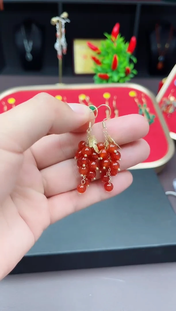 【闪购商品】南红玛瑙耳饰银S925镶嵌207000