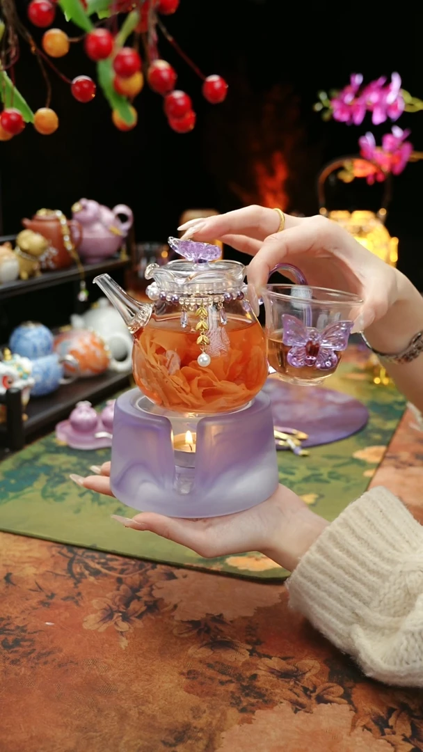 【闪购商品】紫色温茶台+茶壶+链子+杯子